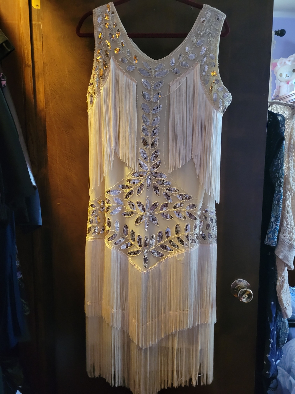 Beaded Fringe Ivory Sleeveless Dress - Elegant Eveningwear